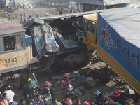 Two persons have been killed as a train derailed after being hit by a covered van near Kamalapur container terminal in Dhaka (