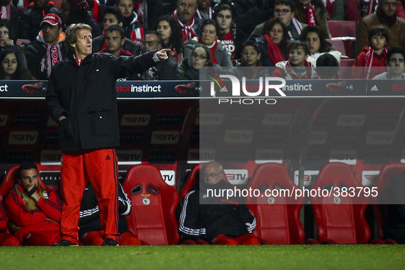 Benfica's coach Jorge Jesus gestures during the Portuguese League Cup  football match between SL Benfica and CD Nacional at Luz  Stadium in...