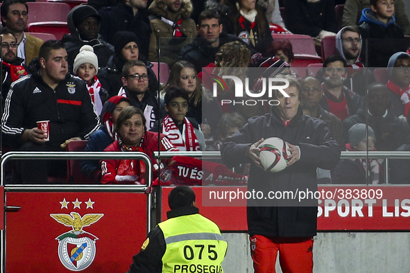 Benfica's coach Jorge Jesus reacts during the Portuguese League Cup  football match between SL Benfica and CD Nacional at Luz  Stadium in Li...
