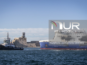 Italian-owned Norman Atlantic ferry arriving at the port of Brindisi, on January 2, 2015. Bari prosecutor Giuseppe Volpe ordered the Italian...