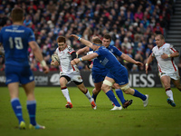 Ulster’s Paddy Jackson in action, challenged by Leinster's Jack McGrath (right) and Jamie Heaslip (left), during the Guinness PRO12’ match,...