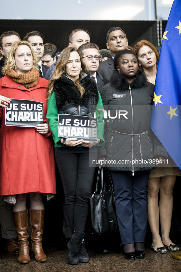 Members of European Parliament attend minute of silence  in front of the European Parliament headquarters  in Brussels, Belgium on 08.01.201...