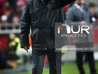 Benfica's coach Jorge Jesus gestures during the Portuguese League football match between SL Benfica and Vitoria SC at Luz Stadium in Lisbon...