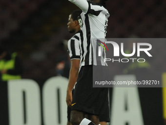 Pogba Juventus celebrates after scoring during the italian Serie A football match between SSC Napoli and FC Juventus at San Paolo Stadium on...