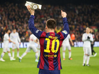 BARCELONA - january 11- SPAIN: Leo Messi with the trophy record top scorer in the history of the league in the match between FC Barcelona an...