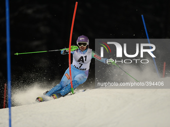 Tina Maze from Slovenia finishes second in the 6th Ladies' slalom, at Audi FIS Ski World Cup 2014/15, in Flachau. Flachau, Austria. January...