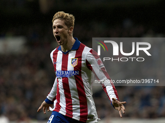 SPAIN, Madrid:Atletico de Madrid's Spanish forward Fernando Torres   Celebrates a goal during the Spanish Kings´cup 2014/15 match between Re...