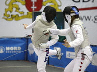 Gdansk, Poland 17th, Jan. 2015 Artus Court 2015 fencing cup in Gdansk. Alana Goldie from Canada fights against Carolina Elba from Italy. (