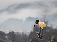 An athlete during Snowboard Slopestyle training, ahead of Monday, 19 January Qualification Round, at  the FIS Freestyle Ski World Championsh...