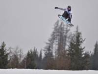 An athlet during Snowboard Slopestyle training, ahead of Monday, 19 January Qualification Round, at  the FIS Freestyle Ski World Championshi...