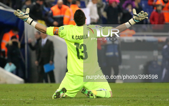 BARCELONA - january 17- SPAIN: Kiko Casilla goal celebration in the match between RCD Espanyol and RC Celta, corresponding to the week19 of...