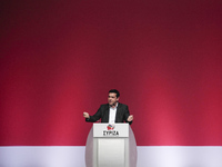Alexis Tsipras, leader of the main opposition party of SYRIZA, giving a speech during the party's congress in Athens on January 3, 2015. (