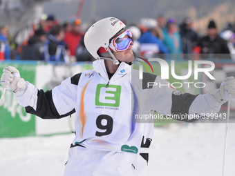 Marc-Antoine Gagnan from Canada celebrates his third place in Dual Moduls Final at FIS Freestyle World SKI CHampionship 2015 in Kreischberg,...