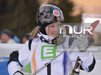 A Moguls skiing and selfie Champion, Justine Dufour-Lapointe from Canada, after she takes a Silveron Dual Moduls Final, at FIS Freestyle Wor...