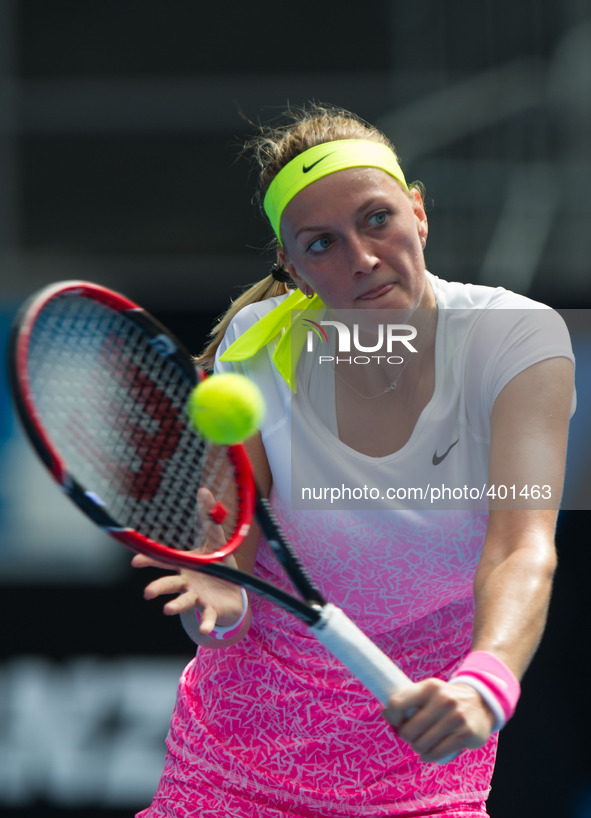 (150120) -- MELBOURNE, Jan. 20, 2015 () -- Petra Kvitova of the Czech Republic returns the ball during her women's singles first round match...