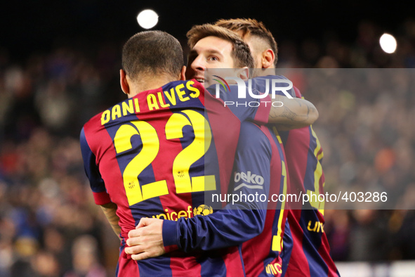 BARCELONA -21 january- SPAIN: Leo Messi and Dani Alves celebration in the match between FC Barcelona and Atletico Madrid, for the first leg...