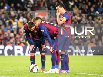 BARCELONA -21 january- SPAIN: Xavi Hernandez, Leo Messi and Neymar Jr. in the match between FC Barcelona and Atletico Madrid, for the first...