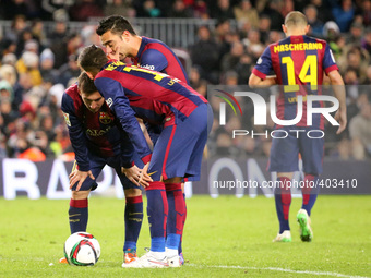 BARCELONA -21 january- SPAIN: Xavi Hernandez, Leo Messi and Neymar Jr. in the match between FC Barcelona and Atletico Madrid, for the first...