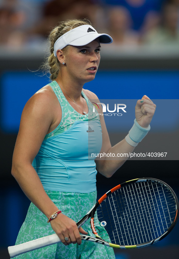 (150122) -- MELBOURNE, Jan. 22, 2015 () -- Caroline Wozniacki of Denmark reacts during the women's singles second round match against Victor...