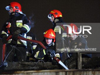 Gdansk, Poland 23rd, Jan. 2015 Shopping mall fire in Gdansk at Kurpinskiego street. During the renovation works, the roof caught fire, two p...