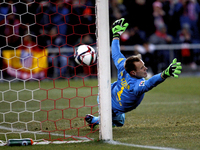 FC Barcelona's German goalkeeper Marc-André Ter Stegen cant stop the ball during the Spanish Kings cup 2014/15 match between Atletico de Mad...