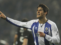 Porto's Portuguese forward Gonçalo Paciência celebrates after scoring a goal during the League Cup Football 2014/15 match between FC Porto a...