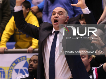  Spanish Real Madrid's Spanish Head Coach Pablo Laso reacts during their Euroleague Top-16, group E, round 5, basketball match against Macca...