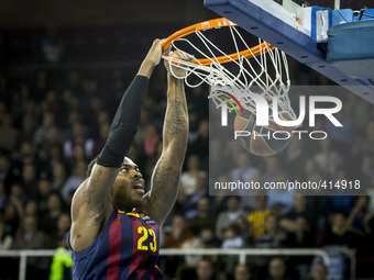 Barcelona, Catalonia, Spain. January 30, 2015 Deshaun Thomas of Barcelona  in action during the 2014-2015 Turkish Airlines Euroleague Group...