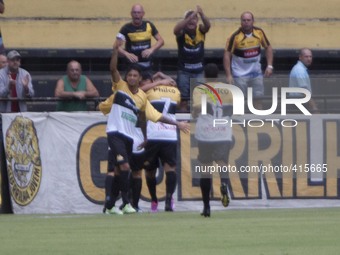 Criciúma/SC - 31/01/2015 - Criciúma's players celebrate the Bruno Lopes's goal against Guarani, for the 1st round of Santa Catarina's Soccer...