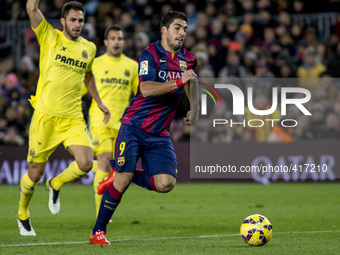 Barcelona, Catalonia, Spain. Fabruary 1, 2015 Luis Suarez of Barcelona  in action during the spanish league match between FC barcelona and V...