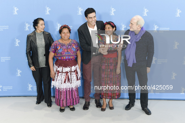 Actress Maria Telon, director Jayro Bustamante and actress Maria Mercedes Coroy attend the 'Ixcanul' photocall during the 65th Berlinale Int...