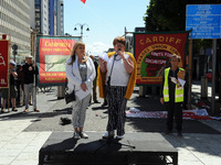 Maureen Harer and Denise Phillips attend May Day March And Rally In Cardiff, Wales, on 1st May 2019.  (