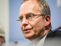 Minister of Economic Affairs Henk Camp  held a press conference on February 9, 2015 in The Hague, Netherlands, announcing a cap on gas extra...