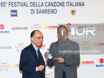 Director Rai 1 Giancarlo Leone and tv presenter Carlo Conti attends Sanremo 2015 Day 1 Photocall during the 65th Festival della Canzone Ital...