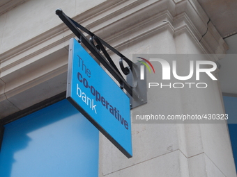 Light shining on a branch sign of the Co-Operative Bank in central Manchester on Tuesday 10th February 2015. -- The Co-Operative Bank has st...
