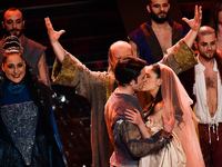 The Romeo and Giulietta musical cast attend the closing night of 65th Festival di Sanremo 2015 at Teatro Ariston on February 14, 2015 in San...