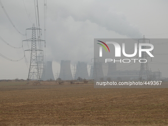 Steam rising out of cooling towers at Eggborough Power Station, on Sunday 15th February 2015, as the power station creates electricity for t...