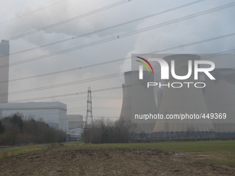Steam rising out of cooling towers at Drax Power Station, on Sunday 15th February 2015, as the power station creates electricity for the UK'...