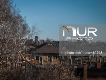 Destroyed houses of Pisky village next to Donetsk airport at Donbass (Photo by Sergii Kharchenko/NurPhoto)