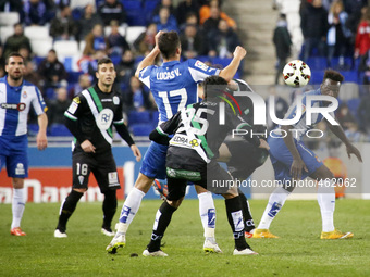 BARCELONA -february 27- SPAIN: Lucas Vazquez and Caicedo in the match between RCD Espanyol and Cordoba CF, for week 25 of the spanish Liga B...
