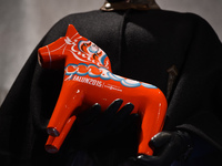 Dalarna Horse trophy awiating to be given to each WInner as a souvenit.
FIS Nordic World Ski Championship 2015 in Falun, Sweden. 28 February...