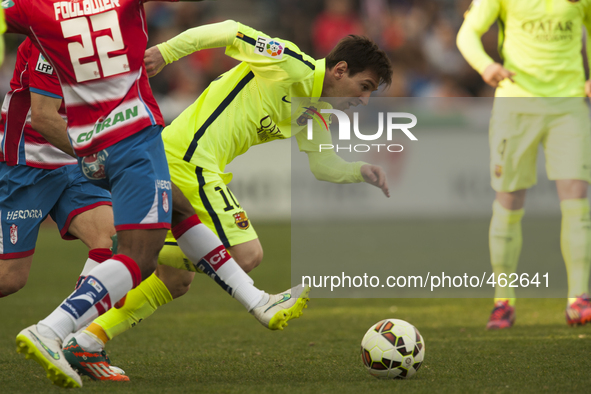 Messi during the match between Granada CF against FC Barcelona, week 25 of La Liga  2014/15 in Nuevos los Carmenes stadium,  Granada, SPAIN...