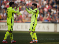 Messi, Luis Suarez during the match between Granada CF against FC Barcelona, week 25 of La Liga  2014/15 in Nuevos los Carmenes stadium,  Gr...