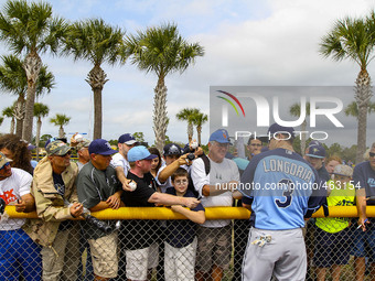 Tampa Bay Rays Evan Longoria (3) signs autographs for fans Saturday, February 28, 2015 at Charlotte Sports Park in Port Charlotte Florida. S...