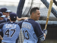Tampa Bay Rays infielder Asdrubal Cabrera (13) waits to take batting practice Saturday, February 28, 2015 at Charlotte Sports Park in Port C...