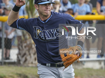 Tampa Bay Rays third baseman Evan Longoria (3) takes fielding practice Saturday, February 28, 2015 at Charlotte Sports Park in Port Charlott...