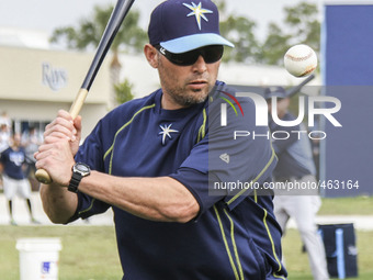 Tampa Bay Rays Manager Kevin Cash hits ground balls to infielders Saturday, February 28, 2015 at Charlotte Sports Park in Port Charlotte Flo...