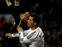 Real Madrid's Portuguese forward Cristiano Ronaldo and Villarreal goalkepper Asenjo during the Spanish League 2014/15 match between Real Mad...