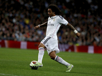 Real Madrid's Brazilian Defender Marcelo during the Spanish League 2014/15 match between Real Madrid and Villarreal CF, at Santiago Bernabeu...