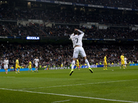 Real Madrid's Portuguese forward Cristiano Ronaldo Celebrates a goal during the Spanish League 2014/15 match between Real Madrid and Villarr...